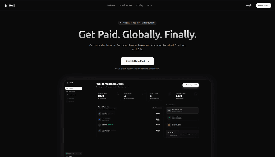 Bag project screenshot showing the application interface and features